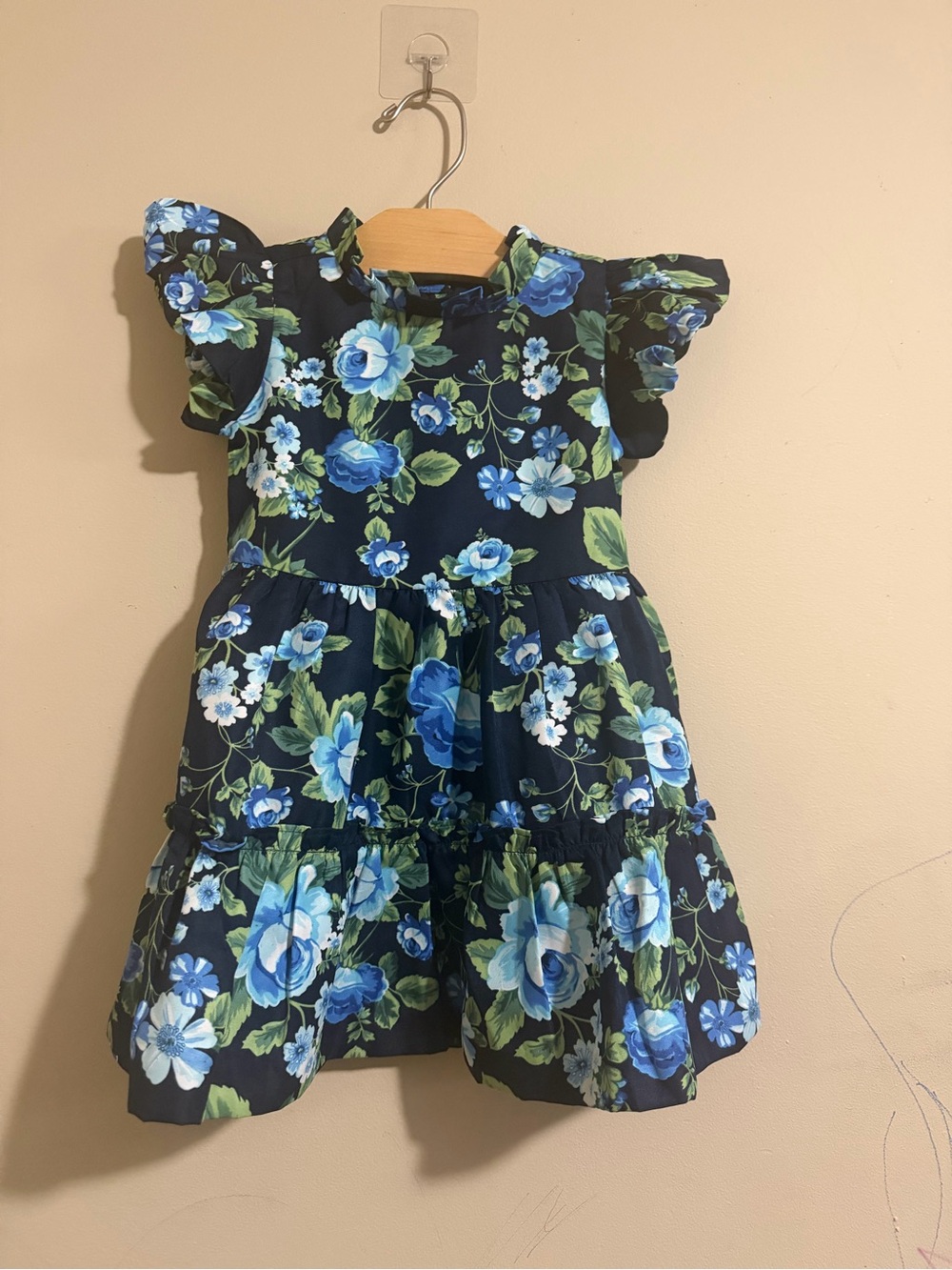Janie and Jack Navy Floral Flutter Sleeve Tiered Dress